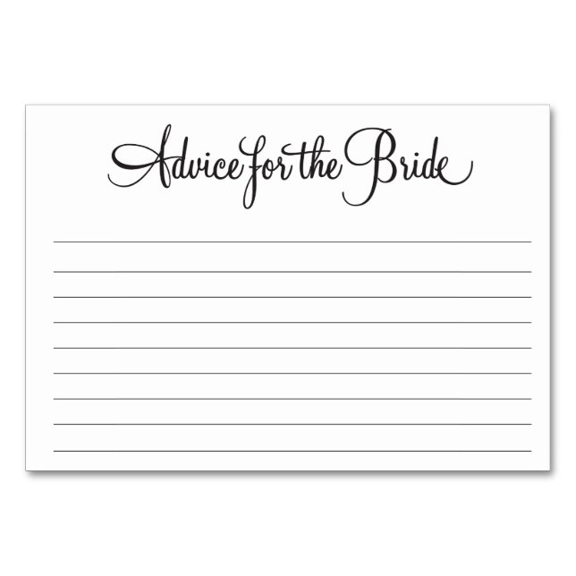Ratschläge für die Bride Card Tischnummer (Vorderseite)