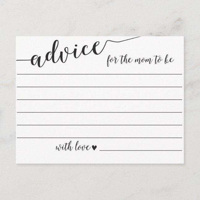 Ratschläge für die Mama, Babyduschkarten zu sein Hinweiskarte (Vorderseite)