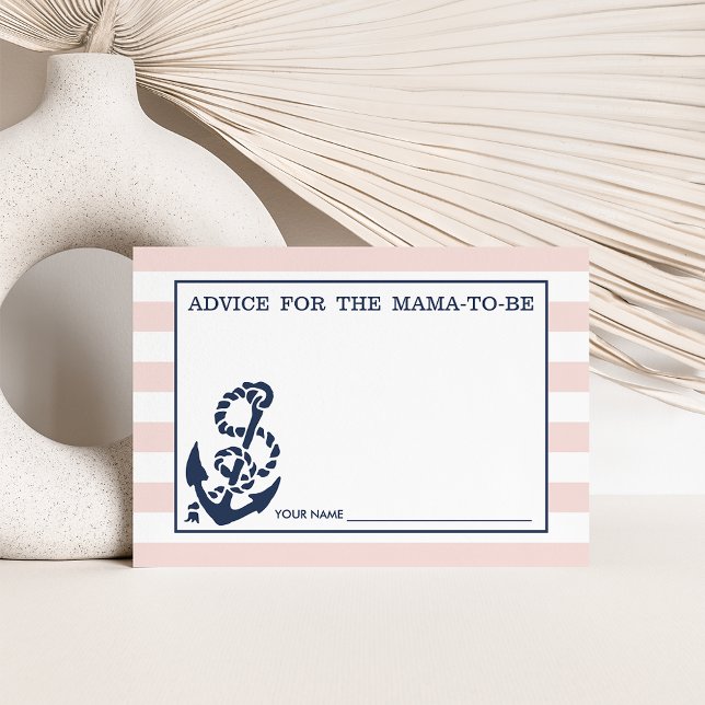Ratschläge für die Mama | Pink Nautical Strip Hinweiskarte (Von Creator hochgeladen)