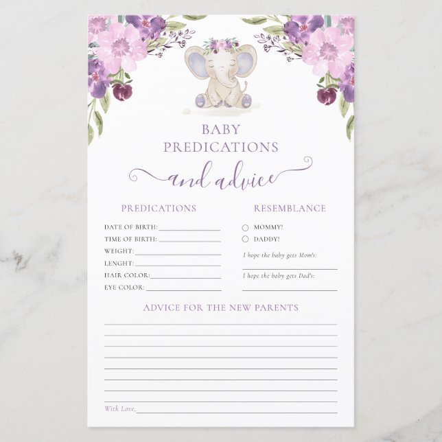 Ratschläge für Eltern Elephant Girl Baby Shower Ga (Vorderseite)
