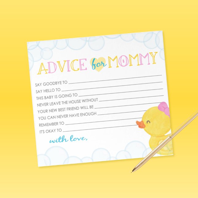 Ratschläge für Mama Girl Rubber Duck Baby Shower A Notizblock (Girl Watercolor Rubber Duck Advice for Mommy Fill in the Blank Note Sheets)