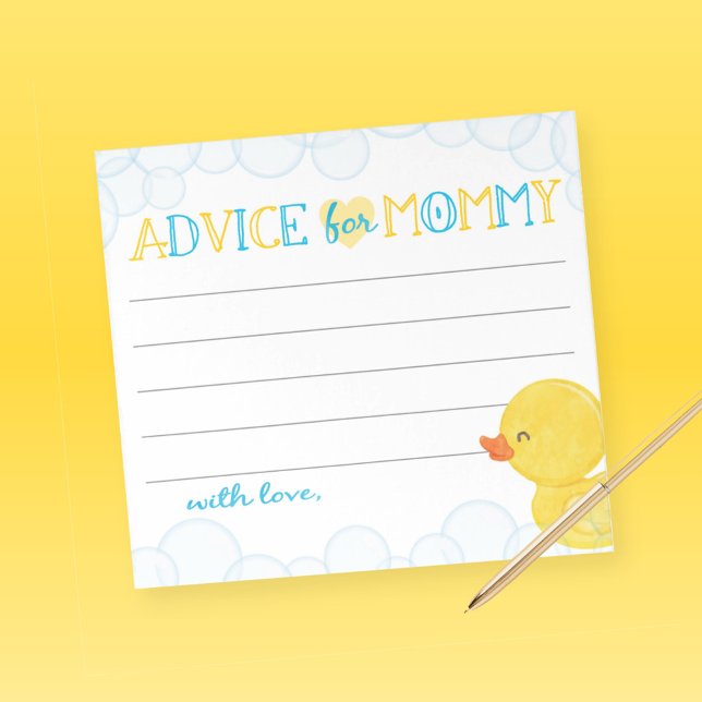 Ratschläge für Mommy Rubber Duck Baby Shower Notizblock (Advice For Mommy Watercolor Rubber Duck Baby Shower Advice Card Note Sheet)