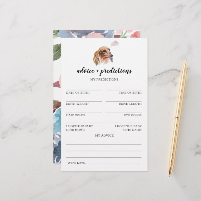 Ratschläge und Vorhersagen Dackel Baby Shower Game (Vorderseite/Rückseite Beispiel)