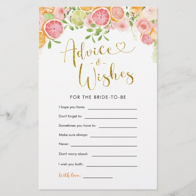 Ratschläge und Wünsche für das Brautparty von Grap (Vorderseite)