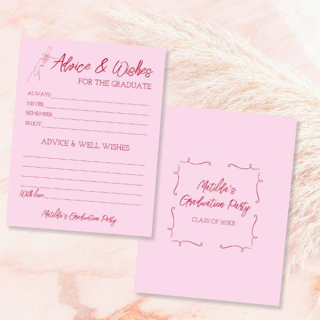 Ratschläge und Wünsche für die rosafarbene und rot Ankündigung (Advice & Wishes For Graduate Pink & Red Card)