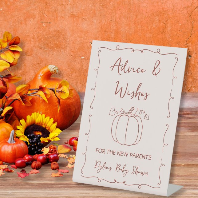 Ratschläge & Wünsche Herbstdusche Sockelschild (Advice & Wishes Fall Autumn Pumpkin Baby Shower Pedestal Sign)
