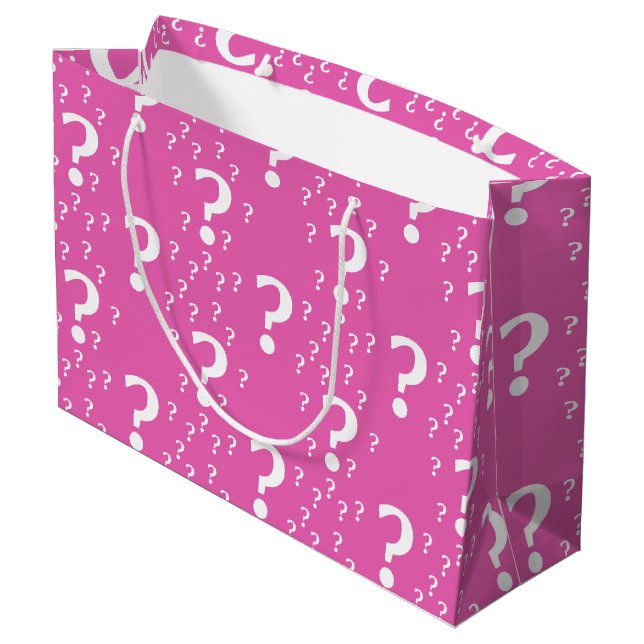 Rätsel-Fragezeichen rätseln pink Große Geschenktüte (Rückseite Schrägansicht)
