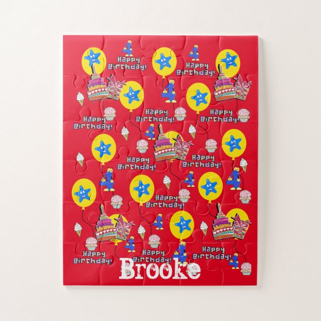 Rätsel, Happy 4. Geburtstag, #4 Geburtstag Rot Puzzle (Vertikal)