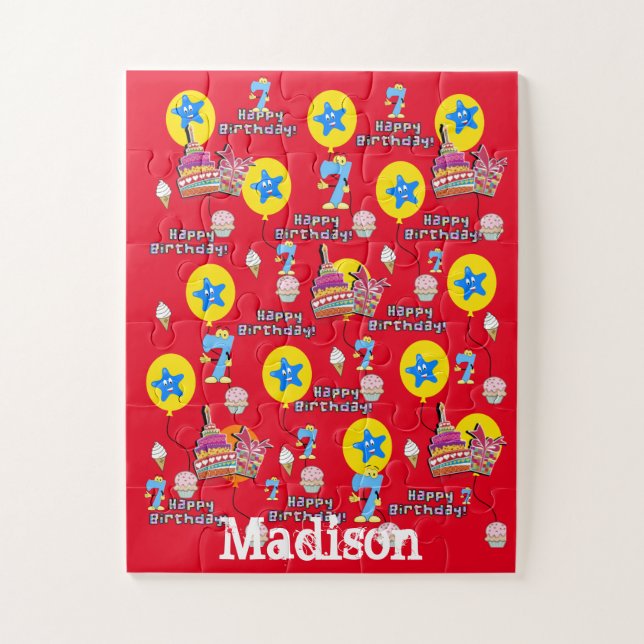 Rätsel, Happy 7th Birthday, #7 Birthday Red Puzzle (Vertikal)