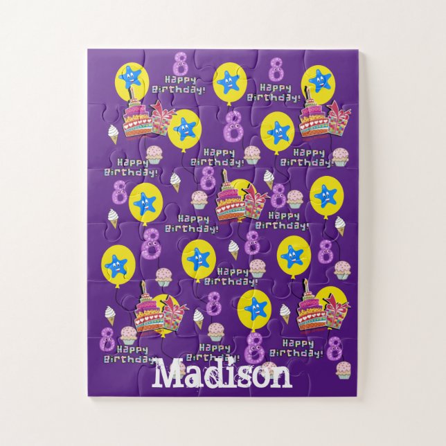 Rätsel, Happy 8. Geburtstag, #8 Geburtstag Lila Puzzle (Vertikal)
