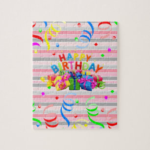 Rätsel Happy Birthday Pink Stripe Puzzle