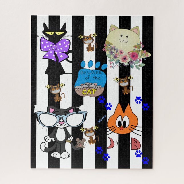 Rätsel Katzen Kätzchen Fische KnochenSchwarzer Str Puzzle (Vertikal)