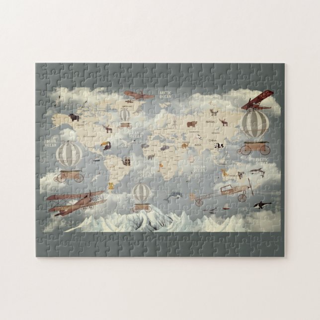 Rätsel Tiere und Weltkarte für Kinder Puzzle (Horizontal)