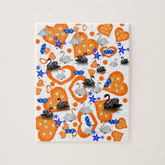 Rätsel Weiße und Schwarze Schwäne hören Sterne Puzzle (Vertikal)