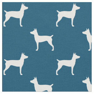 Ratt Terrier Silhouetten Blau-Weiß-Muster Stoff