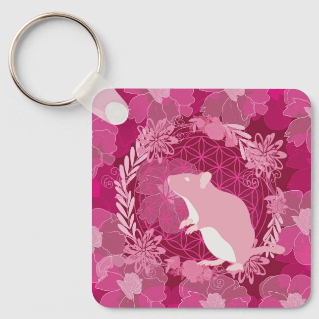 Ratte, Blume des Lebens, Rose, Mandala,Zen,Chakra, Schlüsselanhänger (Vorderseite)