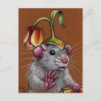 Ratte in Alberner Tulip-Hat-Postkarte Postkarte