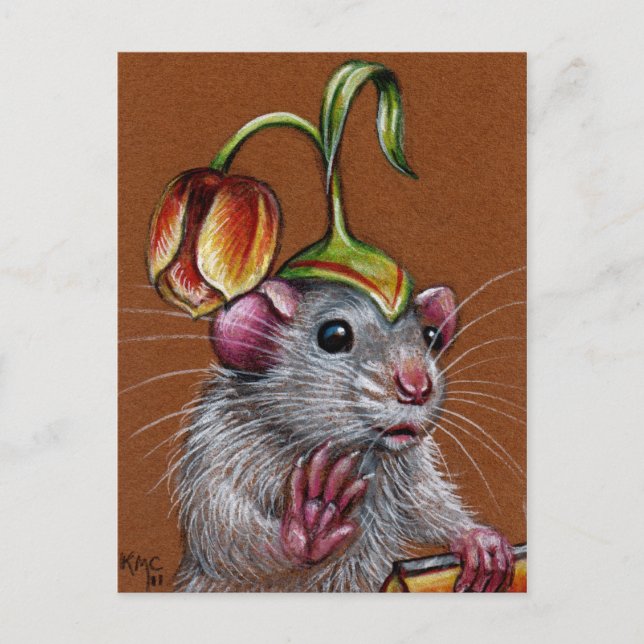 Ratte in Alberner Tulip-Hat-Postkarte Postkarte (Vorderseite)