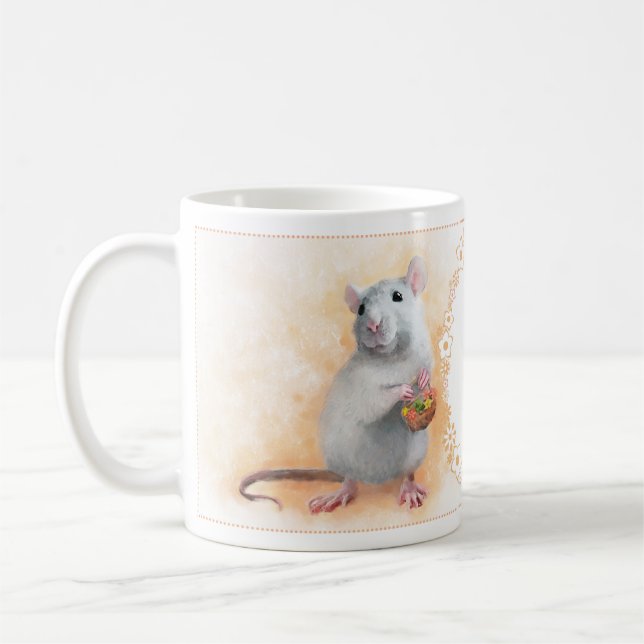 Ratte mit Blumen Kaffeetasse (Links)