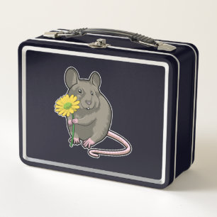 Ratte mit gelber Blume Metall Brotdose