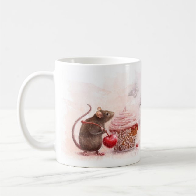 Ratte mit kleinem Kuchen Kaffeetasse (Links)