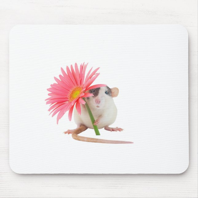 Ratte mit rosa Blume Mousepad (Vorne)