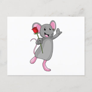 Ratte mit Rose Blume Postkarte