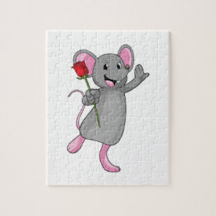 Ratte mit Rose Blume Puzzle