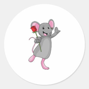 Ratte mit Rose Blume Runder Aufkleber
