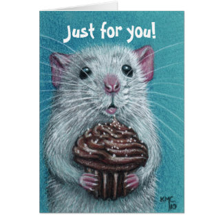 Ratte mit Schokoladen-Kuchen-Karte