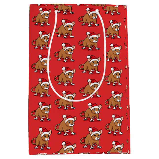 Ratte mit Weihnachtsmannmütze Mittlere Geschenktüte (Vorderseite)