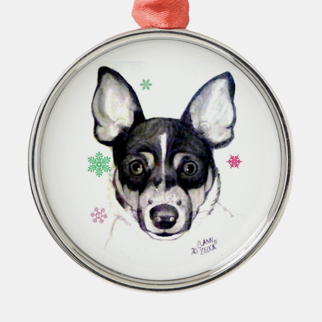 Ratten-Foxterrier-Weihnachtsverzierung Silbernes Ornament (Vorne)