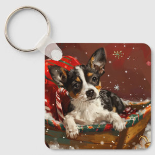 Ratten Terrier Hund Weihnachten Festlich Schlüsselanhänger