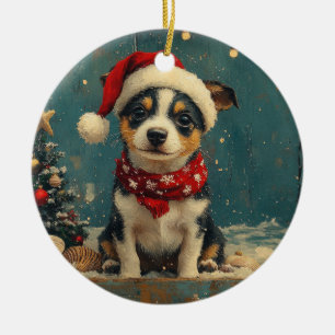 Ratten Terrier Hund Weihnachten Vintage Strand Keramik Ornament
