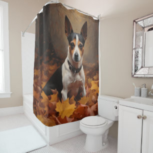 Ratten Terrier im Herbstlaub Fall Inspiriert Duschvorhang