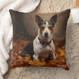 Ratten Terrier im Herbstlaub Fall Inspiriert Kissen