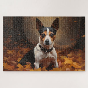 Ratten Terrier im Herbstlaub Fall Inspiriert Puzzle