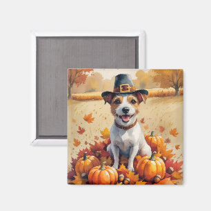 Ratten Terrier unter herbstlichen Blättern Thanksg Magnet