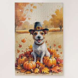 Ratten Terrier unter herbstlichen Blättern Thanksg Puzzle