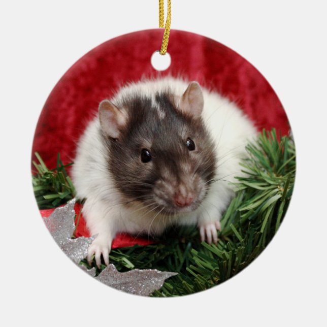 Ratten-Weihnachtsverzierung Keramikornament (Vorne)