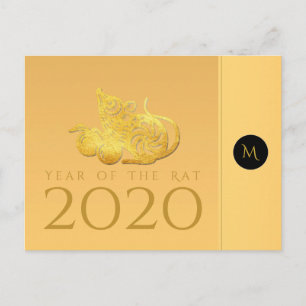 Rattenjahr 2020 Früchte Elegant Monogram Postcard Postkarte