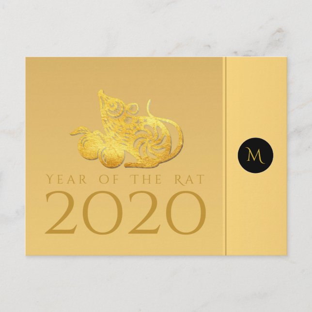 Rattenjahr 2020 Früchte Elegant Monogram Postcard Postkarte (Vorderseite)