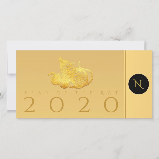 Rattenjahr 2020 Früchte Elegant Monogram Wish TY C Dankeskarte (Vorderseite)