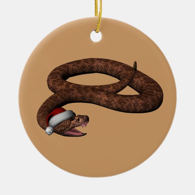 Rattlesnacht mit Weihnachtsmannmütze Keramikornament (Vorne)