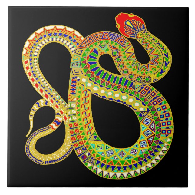 Rattlesnake Keramik Tile - Black Fliese (Vorderseite)