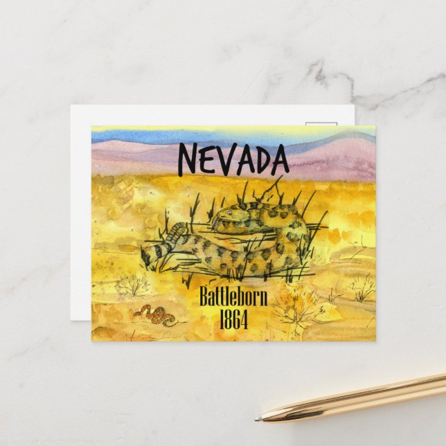 Rattlesnake Nevada Battleborn 1864 Wüstenberge Postkarte (Vorderseite/Rückseite Beispiel)