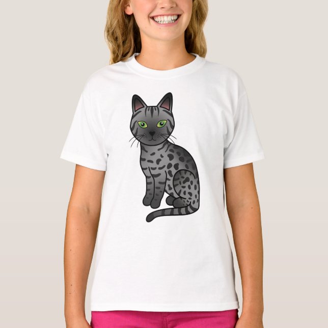 Rauch Ägyptischer Mau Niedlicher Cartoon Katze Ill T-Shirt (Vorderseite)