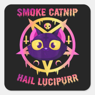 Rauch Catnip Hail Lucipurr, Funny Satanic Cat Kitt Quadratischer Aufkleber