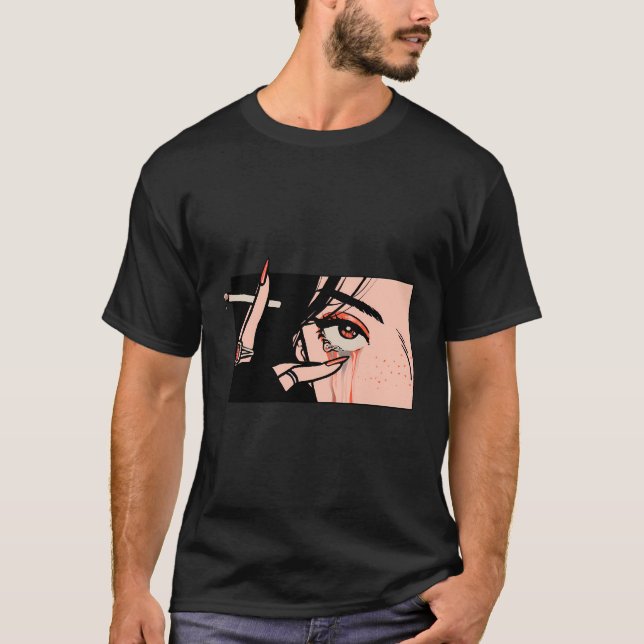 Rauchen Anime Girl Eyes Kawaii Japan Kunstästhetik T-Shirt (Vorderseite)