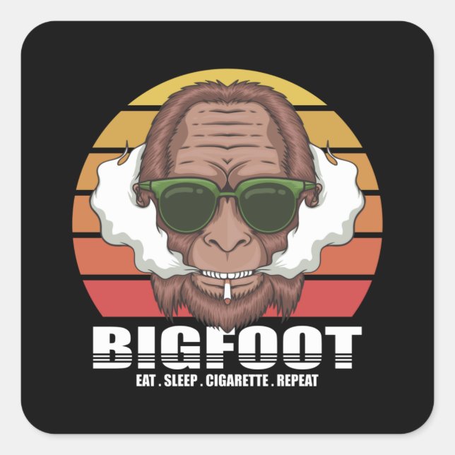 Rauchen Bigfoot mit Sonnenbrille Retro Quadratischer Aufkleber (Vorderseite)